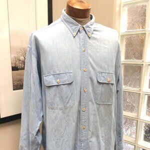 Men's Blue Cotton Long Sleeve Shirt XL Summer Casual